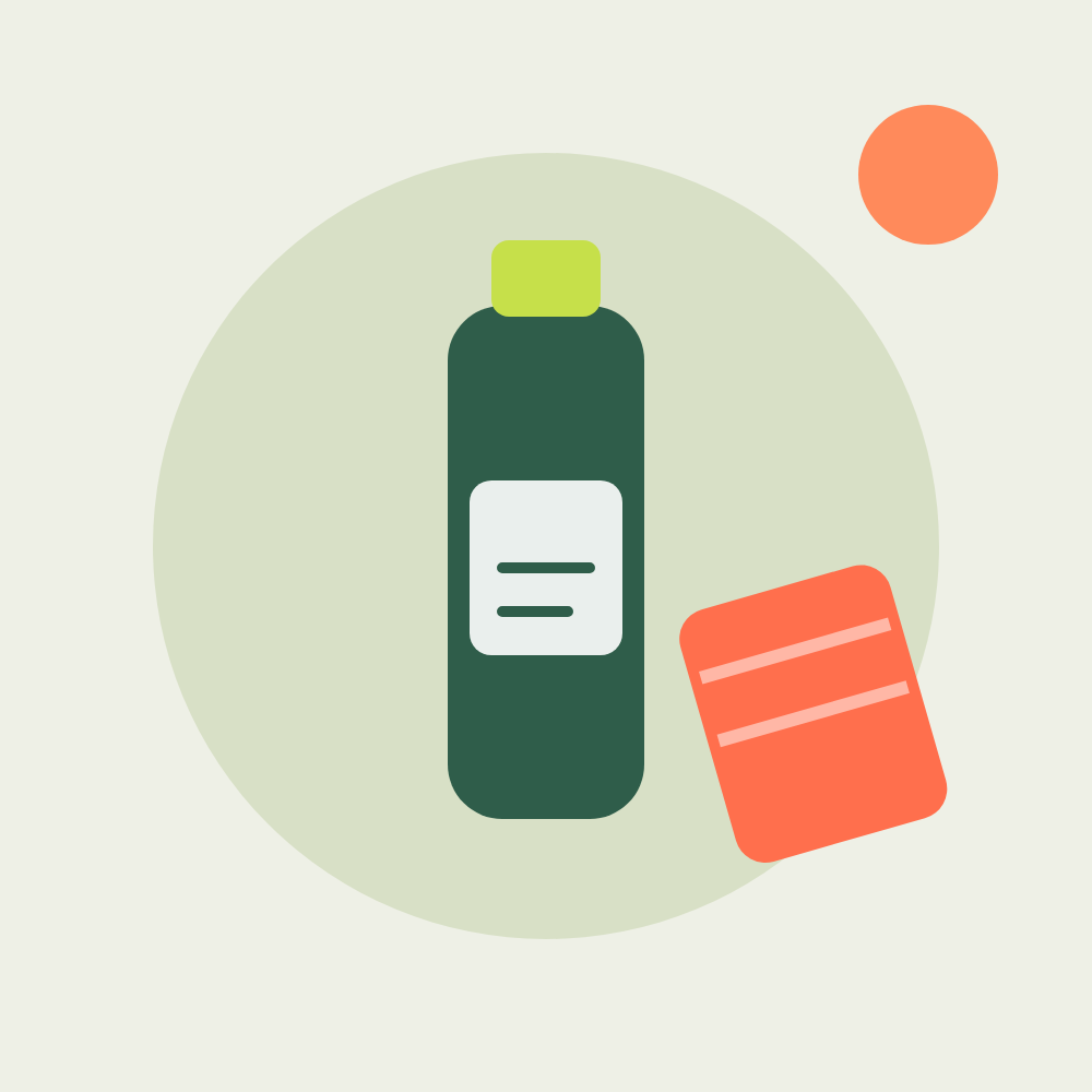 Illustration of a water bottle and towel